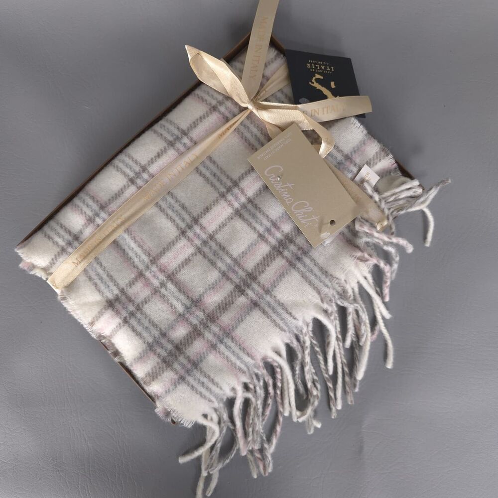 CRISTINA CHITI Women's New Scarf Shawl MADE ITALY Plaid WOOL CASHMERE Fringe